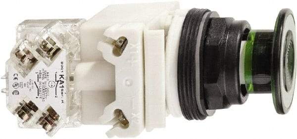 Schneider Electric - 30mm Mount Hole, Extended Straight, Pushbutton Switch with Contact Block - Green Pushbutton, Maintained (MA) - Apex Tool & Supply