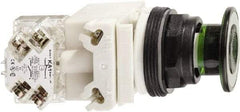 Schneider Electric - 30mm Mount Hole, Extended Straight, Pushbutton Switch with Contact Block - Green Pushbutton, Maintained (MA) - Apex Tool & Supply