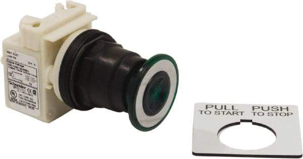 Schneider Electric - 30mm Mount Hole, Extended Straight, Pushbutton Switch Only - Green Pushbutton, Maintained (MA), Momentary (MO) - Apex Tool & Supply