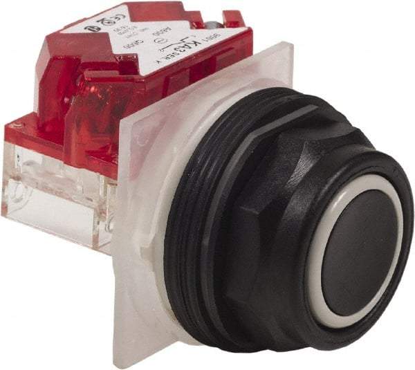 Schneider Electric - 30mm Mount Hole, Extended Straight, Pushbutton Switch with Contact Block - Black Pushbutton, Momentary (MO) - Apex Tool & Supply