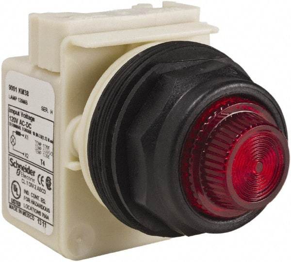 Schneider Electric - 120 V Red Lens Indicating Light - Round Lens, Screw Clamp Connector, Corrosion Resistant, Dust Resistant, Oil Resistant - Apex Tool & Supply
