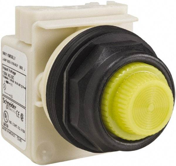Schneider Electric - 120 V Yellow Lens LED Indicating Light - Round Lens, Screw Clamp Connector, Corrosion Resistant, Dust Resistant, Oil Resistant - Apex Tool & Supply