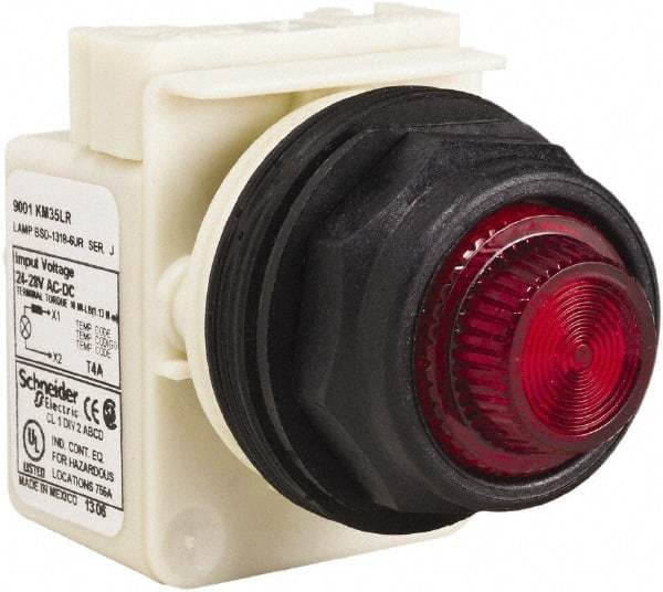 Schneider Electric - 24 V, 28 V Red Lens LED Indicating Light - Round Lens, Screw Clamp Connector, Corrosion Resistant, Dust Resistant, Oil Resistant - Apex Tool & Supply