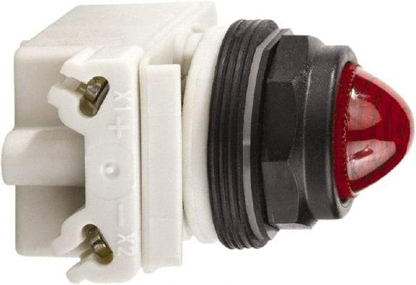 Schneider Electric - 120 VAC/VDC Red Lens Incandescent Pilot Light - Round Lens, Screw Clamp Connector, 54mm OAL x 42mm Wide, Vibration Resistant - Apex Tool & Supply