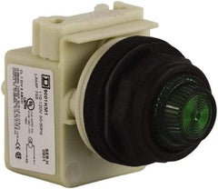 Schneider Electric - 110 VAC at 50/60 Hz via Transformer, 120 VAC at 50/60 Hz via Transformer Green Lens Indicating Light - Round Lens, Screw Clamp Connector, Corrosion Resistant, Dust Resistant, Oil Resistant - Apex Tool & Supply
