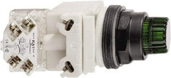 Schneider Electric - 30mm Mount Hole, Extended Straight, Pushbutton Switch with Contact Block - Green Pushbutton, Momentary (MO) - Apex Tool & Supply