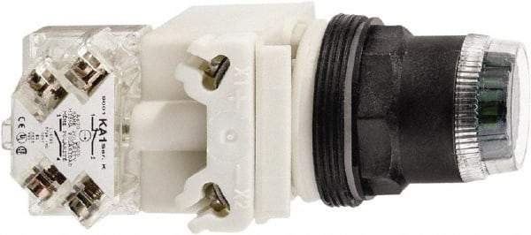 Schneider Electric - 30mm Mount Hole, Extended Straight, Pushbutton Switch with Contact Block - Green Pushbutton, Momentary (MO) - Apex Tool & Supply