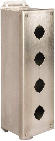 Schneider Electric - 4 Hole, 30mm Hole Diameter, Stainless Steel Pushbutton Switch Enclosure - 1, 3, 4, 12, 4X NEMA Rated - Apex Tool & Supply