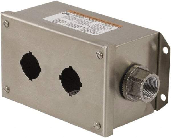Schneider Electric - 2 Hole, 30mm Hole Diameter, Stainless Steel Pushbutton Switch Enclosure - 1, 3, 4, 12, 4X NEMA Rated - Apex Tool & Supply