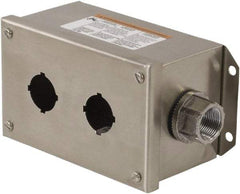 Schneider Electric - 2 Hole, 30mm Hole Diameter, Stainless Steel Pushbutton Switch Enclosure - 1, 3, 4, 12, 4X NEMA Rated - Apex Tool & Supply