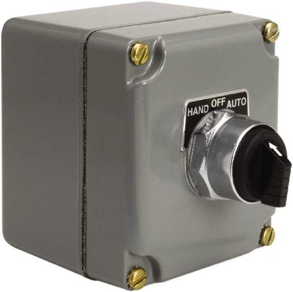 Schneider Electric - 1 Operator, Projecting Pushbutton Control Station - Auto, Hand, Off (Legend), Maintained Switch, NO Contact, NEMA 13, 3, 4 - Apex Tool & Supply