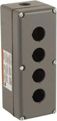Schneider Electric - 4 Hole, 30mm Hole Diameter, Aluminum Pushbutton Switch Enclosure - 1, 3, 4, 6, 12, 13 NEMA Rated - Apex Tool & Supply