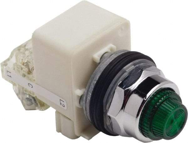 Schneider Electric - 120 V Green Lens LED Press-to-Test Indicating Light - Octagonal Lens, Screw Clamp Connector - Apex Tool & Supply