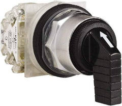 Schneider Electric - 30mm Mount Hole, 3 Position, Knob and Pushbutton Operated, Selector Switch - Black, Momentary (MO), NO/NC, Weatherproof and Dust and Oil Resistant - Apex Tool & Supply