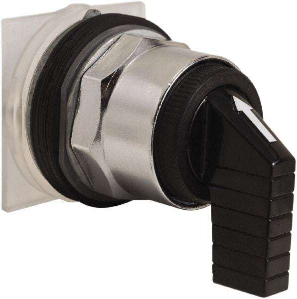 Schneider Electric - 30mm Mount Hole, 3 Position, Knob and Pushbutton Operated, Selector Switch Only - Black, Momentary (MO), without Contact Blocks, Weatherproof and Dust and Oil Resistant - Apex Tool & Supply