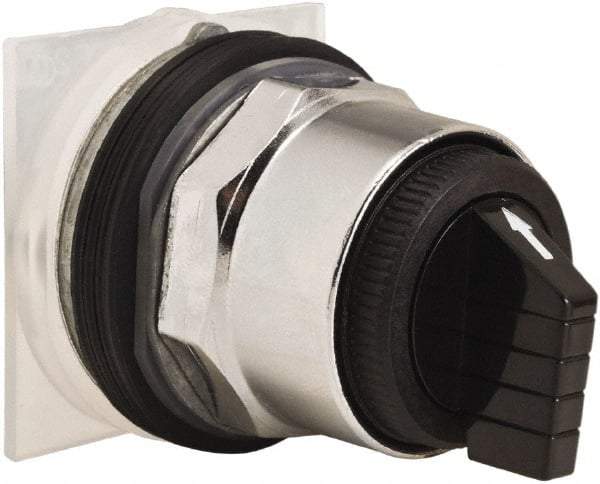 Schneider Electric - 30mm Mount Hole, 3 Position, Knob and Pushbutton Operated, Selector Switch Only - Black, Maintained (MA), without Contact Blocks, Weatherproof and Dust and Oil Resistant - Apex Tool & Supply