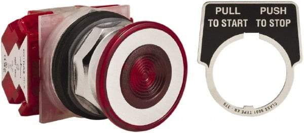 Schneider Electric - 30mm Mount Hole, Extended Straight, Pushbutton Switch with Contact Block - Red Pushbutton, Maintained (MA) - Apex Tool & Supply