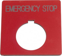 Schneider Electric - Square, Plastic Legend Plate - Emergency Stop - Red Background, Black Letters, 1.2 Inch Hole Diameter, 2-1/2 Inch Square - Apex Tool & Supply