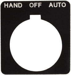 Schneider Electric - Square, Plastic Legend Plate - Hand-Off-Auto - Black Background, White Letters, 1.2 Inch Hole Diameter, 1-3/4 Inch Square - Apex Tool & Supply