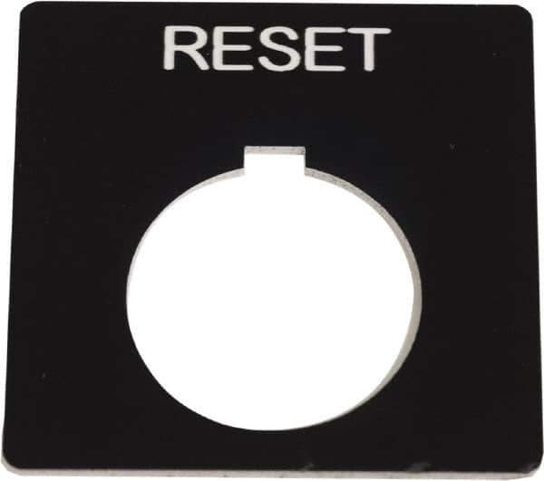 Schneider Electric - Square, Plastic Legend Plate - Reset - Black Background, White Letters, 1.2 Inch Hole Diameter, 2-1/4 Inch Square - Apex Tool & Supply