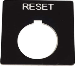 Schneider Electric - Square, Plastic Legend Plate - Reset - Black Background, White Letters, 1.2 Inch Hole Diameter, 2-1/4 Inch Square - Apex Tool & Supply
