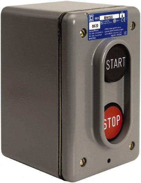 Schneider Electric - 2 Operator, Projecting Pushbutton Control Station - Start, Stop (Legend), Maintained Switch, 2NO Contact, NEMA 4 - Apex Tool & Supply