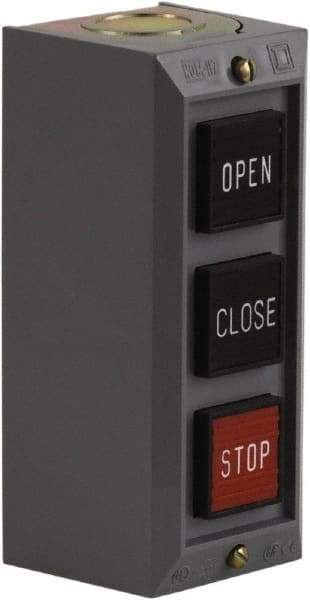 Schneider Electric - 3 Operator, Projecting Pushbutton Control Station - Close, Open, Stop (Legend), Momentary Switch, 2NO/3NC Contact, NEMA 1 - Apex Tool & Supply