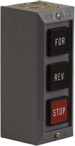 Schneider Electric - 3 Operator, Projecting Pushbutton Control Station - Forward, Reverse, Stop (Legend), Momentary Switch, 2NO/3NC Contact, NEMA 1 - Apex Tool & Supply