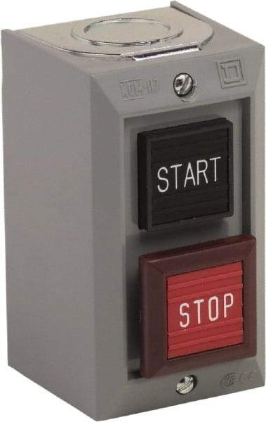Schneider Electric - 2 Operator, Projecting Pushbutton Control Station - Start, Stop (Legend), Momentary Switch, NO/NC Contact, NEMA 1 - Apex Tool & Supply