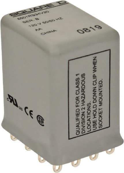 Square D - Electromechanical Plug-in General Purpose Relay - 5 Amp at 240 VAC, 4PDT, 120 VAC at 50/60 Hz - Apex Tool & Supply