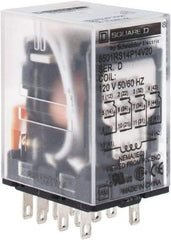 Square D - 1/6 hp at 120/240 Volt, Electromechanical Plug-in General Purpose Relay - 5 Amp at 240 VAC, 4PDT, 120 VAC at 50/60 Hz - Apex Tool & Supply