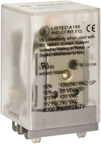 Square D - 1/2 hp at 240 Volt & 1/3 hp at 120 Volt, Electromechanical Spade General Purpose Relay - 10 Amp at 240 VAC, DPDT, 125 VDC - Apex Tool & Supply