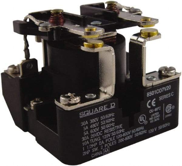 Square D - 1-1/2 hp, 10 VA Power Rating, Electromechanical Screw Clamp General Purpose Relay - 40 at 277 VAC & 5 at 600 V, DPST, 277 VAC at 60 Hz, 63.6mm Wide x 49.6mm High x 63.2mm Deep - Apex Tool & Supply