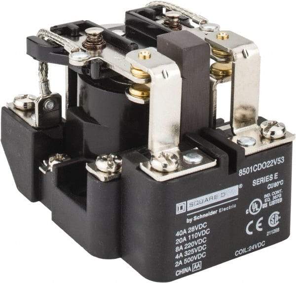Square D - 10 VA Power Rating, Electromechanical Screw Clamp General Purpose Relay - 10 Amp at 110 V & 4 Amp at 220 V, DPDT, 24 VDC, 63.6mm Wide x 58.8mm High x 79.4mm Deep - Apex Tool & Supply