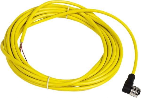 Telemecanique Sensors - 4 Amp, 1/2-20 UNF 3 Pin Elbowed Female Cordset Sensor and Receptacle - 250 VAC, 300 VDC, 5m Cable Length, IP67 Ingress Rating - Apex Tool & Supply