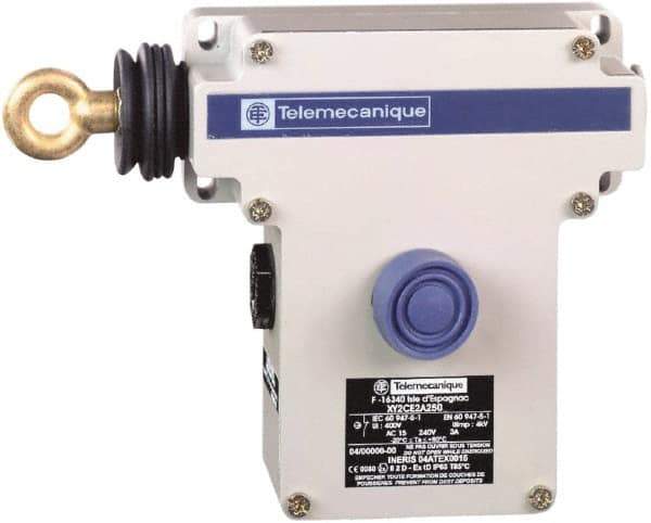 Telemecanique Sensors - 10 Amp, 2NO/2NC Configuration, Left Hand Operation, Rope Operated Limit Switch - Pushbutton Reset, Rope Pull, Pilot Light Indicator, 300 VAC - Apex Tool & Supply