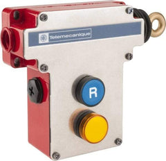 Telemecanique Sensors - 10 Amp, 2NO/2NC Configuration, Right Hand Operation, Rope Operated Limit Switch - Pushbutton Reset, Cable Pull, Pilot Light Indicator, 300 VAC - Apex Tool & Supply