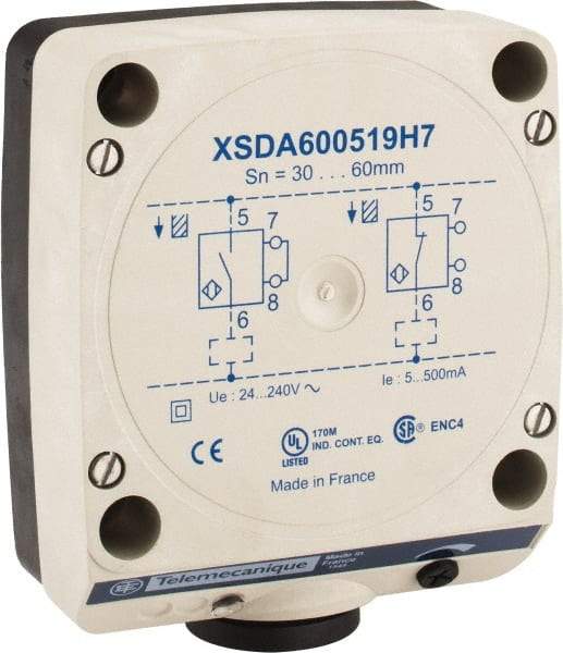 Telemecanique Sensors - NPN, PNP, NO/NC, 60mm Detection, Rectangular, Inductive Proximity Sensor - 2 Wires, IP67, 24 to 240 VAC, 80mm Wide - Apex Tool & Supply