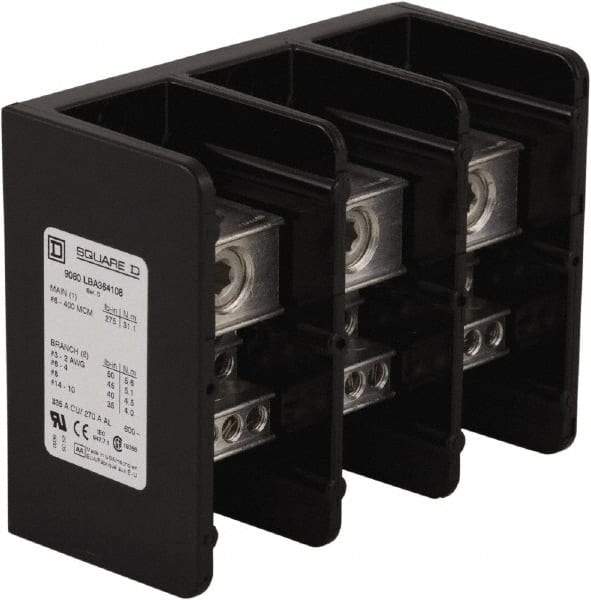 Square D - 3 Poles, 270 (Aluminium), 335 (Copper) Amp, Phenolic Power Distribution Block - 600 VAC, 1 Primary Connection - Apex Tool & Supply