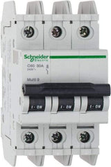 Schneider Electric - 30 Amp, 125 VDC, 240 VAC, 60 VDC, 3 Pole, DIN Rail Mount, Fixed Mount Miniature Circuit Breaker - Thermal Magnetic Trip, Multiple Breaking Capacity Ratings, 73mm Deep x 107mm High x 54mm Wide - Apex Tool & Supply