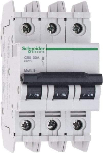 Schneider Electric - 30 Amp, 125 VDC, 240 VAC, 60 VDC, 3 Pole, DIN Rail Mount, Fixed Mount Miniature Circuit Breaker - Thermal Magnetic Trip, Multiple Breaking Capacity Ratings, 73mm Deep x 107mm High x 54mm Wide - Apex Tool & Supply