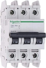 Schneider Electric - 30 Amp, 125 VDC, 240 VAC, 60 VDC, 3 Pole, DIN Rail Mount, Fixed Mount Miniature Circuit Breaker - Thermal Magnetic Trip, Multiple Breaking Capacity Ratings, 73mm Deep x 107mm High x 54mm Wide - Apex Tool & Supply