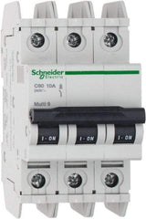 Schneider Electric - 10 Amp, 125 VDC, 240 VAC, 60 VDC, 3 Pole, DIN Rail Mount, Fixed Mount Miniature Circuit Breaker - Thermal Magnetic Trip, Multiple Breaking Capacity Ratings, 73mm Deep x 107mm High x 54mm Wide - Apex Tool & Supply