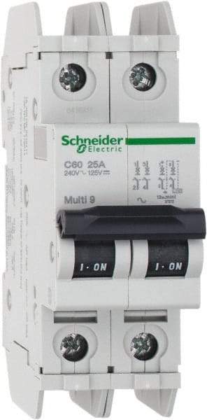 Schneider Electric - 25 Amp, 125 VDC, 240 VAC, 60 VDC, 1 Pole, DIN Rail Mount, Fixed Mount Miniature Circuit Breaker - Thermal Magnetic Trip, Multiple Breaking Capacity Ratings, 73mm Deep x 107mm High x 36mm Wide - Apex Tool & Supply