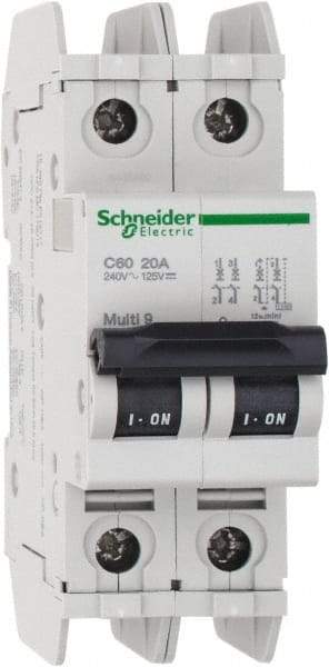 Schneider Electric - 20 Amp, 125 VDC, 240 VAC, 60 VDC, 1 Pole, DIN Rail Mount, Fixed Mount Miniature Circuit Breaker - Thermal Magnetic Trip, Multiple Breaking Capacity Ratings, 73mm Deep x 107mm High x 36mm Wide - Apex Tool & Supply