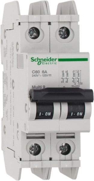 Schneider Electric - 6 Amp, 125 VDC, 240 VAC, 60 VDC, 1 Pole, DIN Rail Mount, Fixed Mount Miniature Circuit Breaker - Thermal Magnetic Trip, Multiple Breaking Capacity Ratings, 73mm Deep x 107mm High x 36mm Wide - Apex Tool & Supply