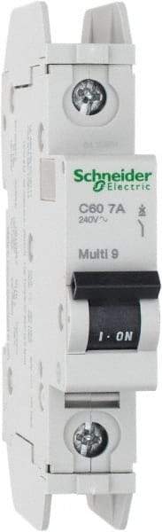 Schneider Electric - 7 Amp, 125 VDC, 240 VAC, 60 VDC, 1 Pole, DIN Rail Mount, Fixed Mount Miniature Circuit Breaker - Thermal Magnetic Trip, Multiple Breaking Capacity Ratings, 73mm Deep x 107mm High x 18mm Wide - Apex Tool & Supply