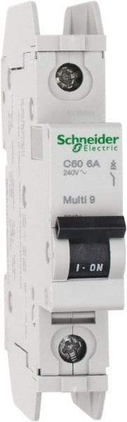 Schneider Electric - 6 Amp, 125 VDC, 240 VAC, 60 VDC, 1 Pole, DIN Rail Mount, Fixed Mount Miniature Circuit Breaker - Thermal Magnetic Trip, Multiple Breaking Capacity Ratings, 73mm Deep x 107mm High x 18mm Wide - Apex Tool & Supply