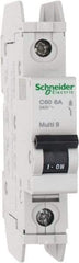 Schneider Electric - 6 Amp, 125 VDC, 240 VAC, 60 VDC, 1 Pole, DIN Rail Mount, Fixed Mount Miniature Circuit Breaker - Thermal Magnetic Trip, Multiple Breaking Capacity Ratings, 73mm Deep x 107mm High x 18mm Wide - Apex Tool & Supply