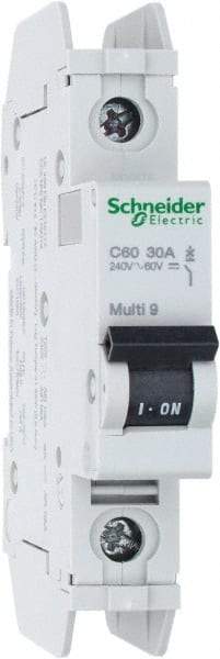 Schneider Electric - 30 Amp, 125 VDC, 240 VAC, 60 VDC, 1 Pole, DIN Rail Mount, Fixed Mount Miniature Circuit Breaker - Thermal Magnetic Trip, Multiple Breaking Capacity Ratings, 73mm Deep x 81mm High x 18mm Wide - Apex Tool & Supply